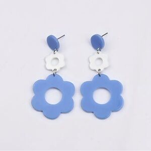 Blue Acrylic Hollow Flower Dangle Earrings